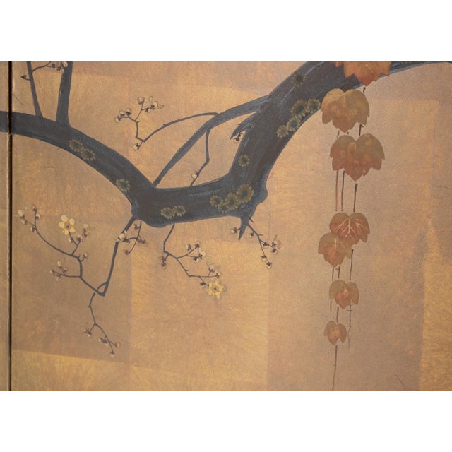 "Pheasant and Sakura", Pre-1964 Showa Era Japanese Painted Byobu Screen For Sale - Image 9 of 18
