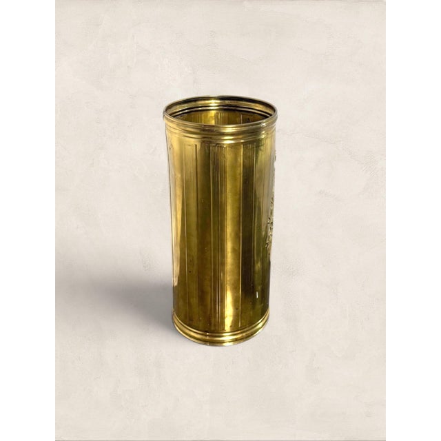 1950s Vintage English Brass Embossed Umbrella Stand For Sale - Image 5 of 9
