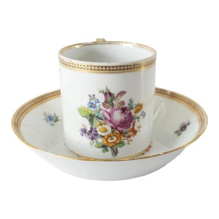 18th Century German Marcolini Meissen Floral Cup and Saucer For Sale