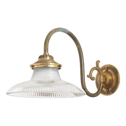 Antique Reclaimed Glass Wall Light from Holophane, 1950s For Sale