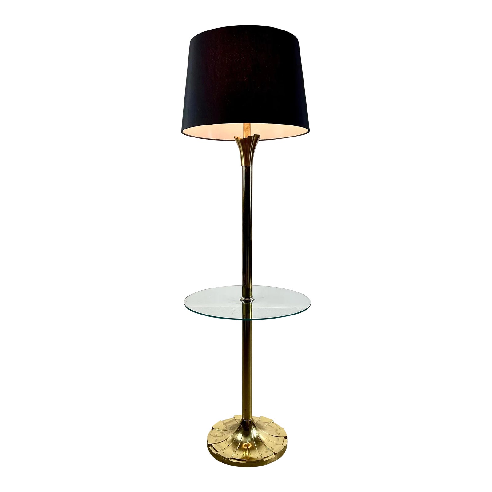 Mid Century Regency Modern Brass Floor Lamp With Glass Table by Sunset