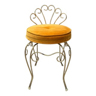 Vintage 1960s Velvet Boudoir Vanity Swivel Chair Stool For Sale