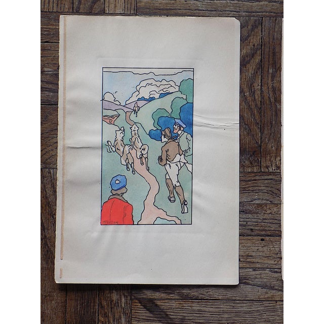 This set of five signed antique late 19th century (perhaps very early 1900's) hand colored etchings by the listed artist...
