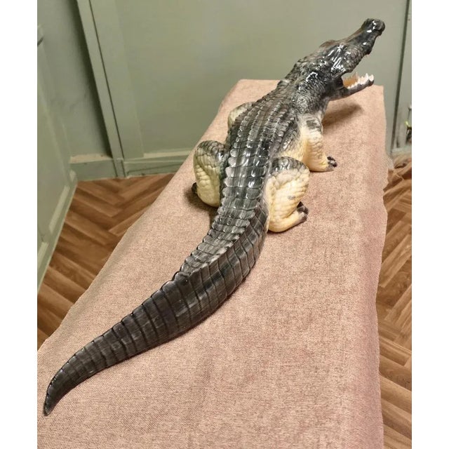 Long Italian Handmade Majolica Crocodile For Sale - Image 3 of 8
