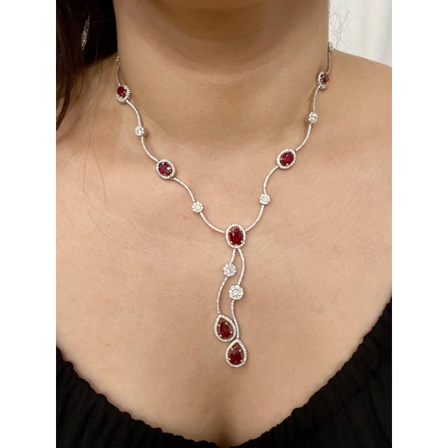 AGI Certified Natural Burma Ruby and Diamond Necklace 18 Karat White Gold For Sale - Image 11 of 18