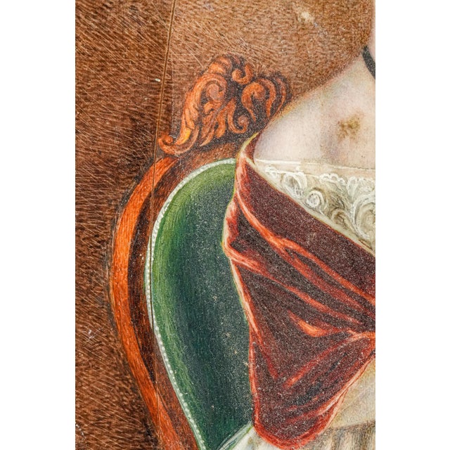 Wood Refined Antique 19th Century Metal Framed Portrait Miniature Painting Woman For Sale - Image 7 of 16