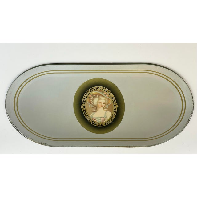 Mid 20th Century Vintage Cameo Oval Felt Backed Mirror For Sale - Image 5 of 6