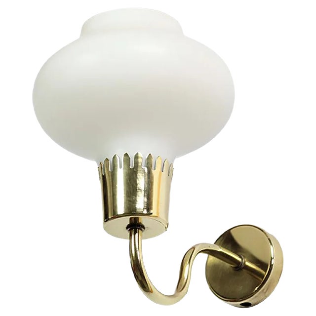 Danish Modern Brass and Opaline Glass Sconces by Acton Bjorn, 1950s, Set of 3 For Sale