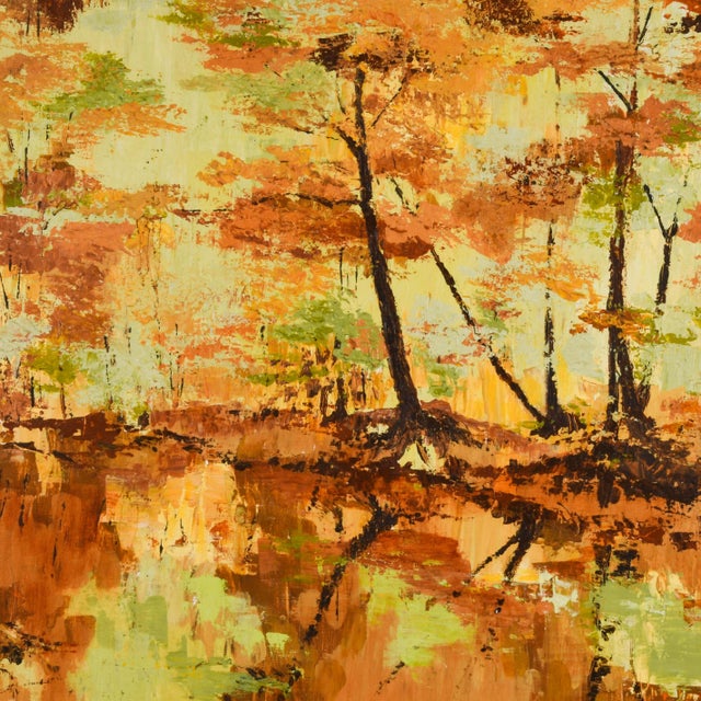 This Framed Signed "Impression of Autumn" Artwork by G. Cromer captures the essence of a changing season through bold,...