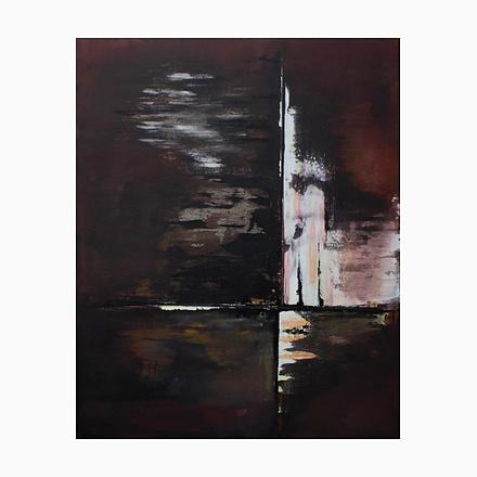 “Border of Worlds” is an original abstract acrylic painting created in a deep, atmospheric palette of dark tones with...