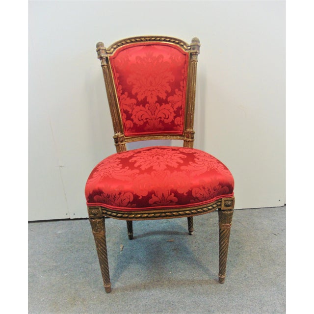 French 19th C Louis XVI Gilt Carved Side Chair For Sale - Image 3 of 8