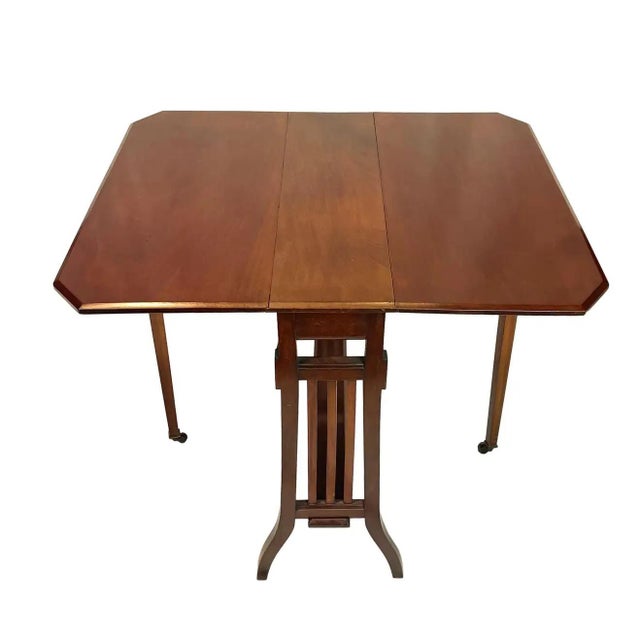 Arts & Crafts Mahogany Drop-Leaf Sutherland Table, Labeled, British, Ca. 1900 For Sale - Image 4 of 11