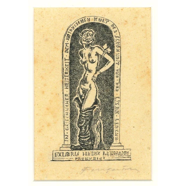 Ex Libris Heinz Lehmann - Original Woodcut by M. Fingesten - Early 1900 Early 1900 For Sale - Image 3 of 3