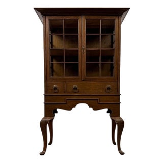 Vintage English Oak Display Vitrine Cabinet, 1920 For Sale