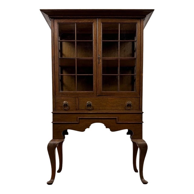 Vintage English Oak Display Vitrine Cabinet, 1920 For Sale