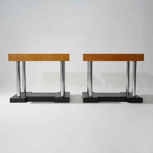 Mid-Century Modern Stools in Birdseye Maple and Chromed Metal, 1930s, Set of 2 For Sale - Image 3 of 17