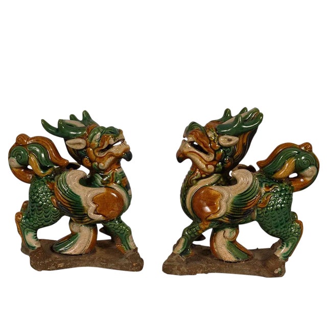 Vintage Chinese Ceramic Glaze KiLim Statuary - a Pair For Sale
