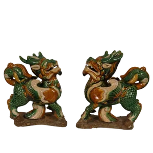 Vintage Chinese Ceramic Glaze KiLim Statuary - a Pair