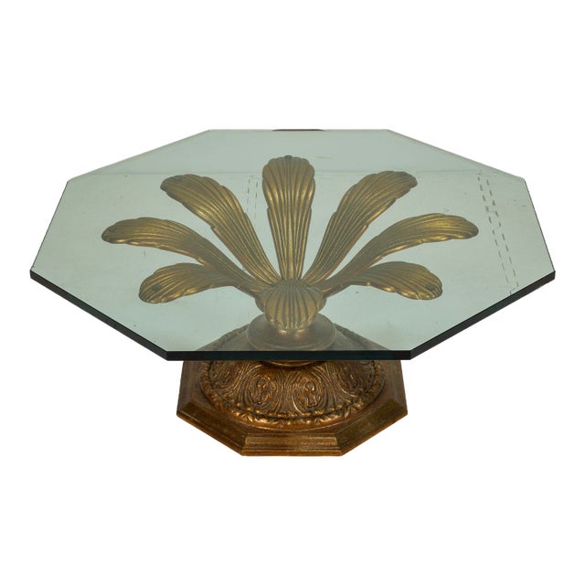 1970s Hollywood Regency Gilded Metal Flower Petal Coffee Table Mid Century For Sale