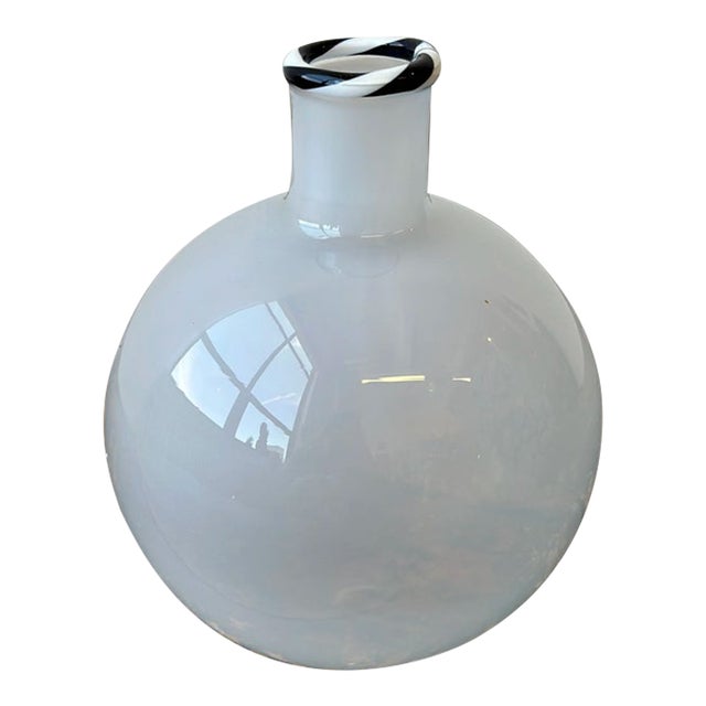 Vintage White + Black Blown Glass Vessel, Circa 1980s For Sale