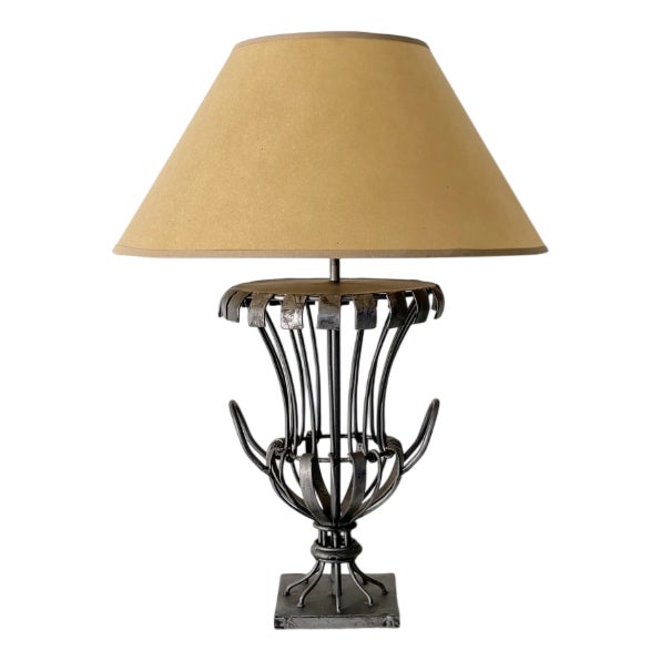 Vintage French Metalwork Urn Lamp, 1950s For Sale