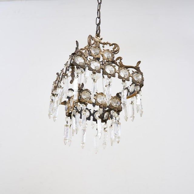 1930s Metal and Glass Chandelier For Sale - Image 6 of 10