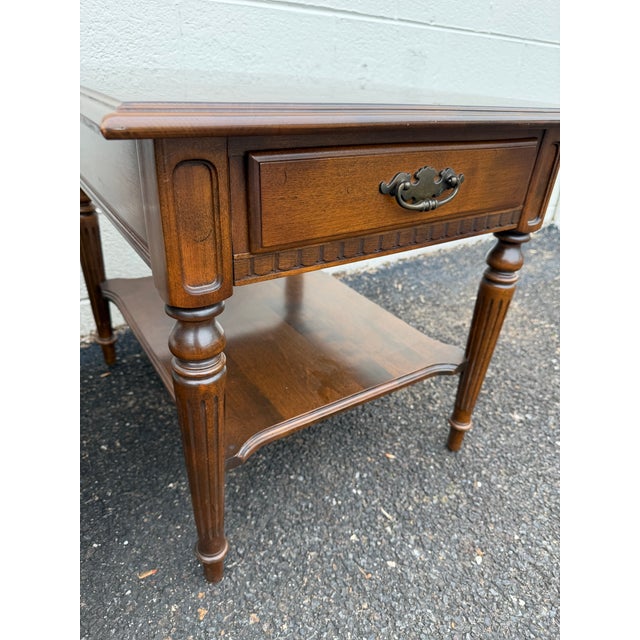 Vintage Ethan Allen Pair of Traditional Style Solid Wood 2 Tier Nightstands Bed Side Tables. For Sale In Philadelphia - Image 6 of 12