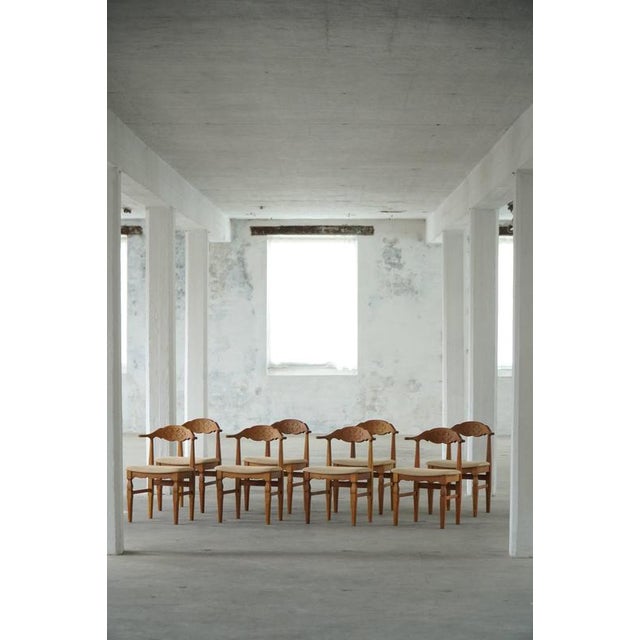 Mid-Century Modern Danish Chairs in Oak and Hessian by Henning Kjærnulf, 1950s, Set of 8 For Sale - Image 18 of 18