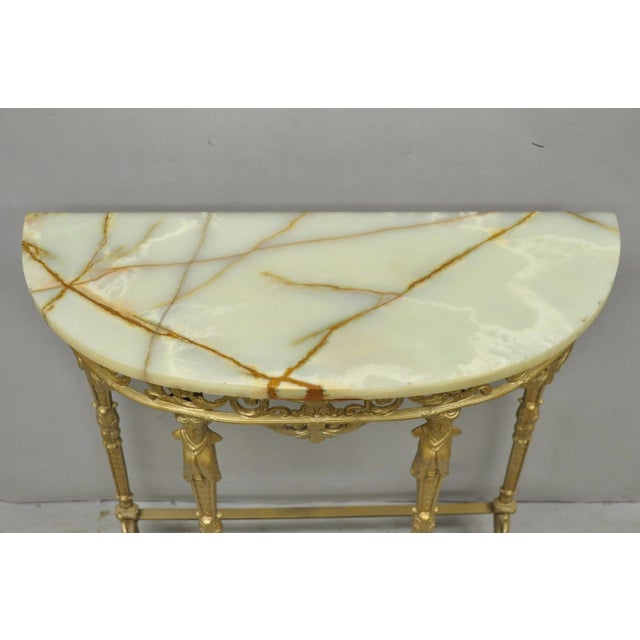Antique Gothic Revival Oscar Bach Style Figural Bronze & Onyx Gold Console Table For Sale In Philadelphia - Image 6 of 16
