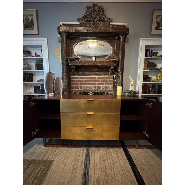 Brass 1960s Mid-Century Modern Gold-Toned Media Credenza — Solid Wood For Sale - Image 8 of 12