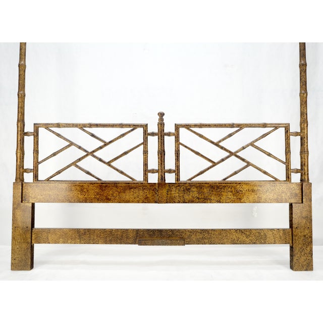 Brown Faux Bamboo c1970s Tortoise Finish King Size Decorative Headboard Bed MINT! For Sale - Image 8 of 12