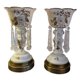 Vintage Mantle Lustres With Crystal Prisms - a Pair For Sale