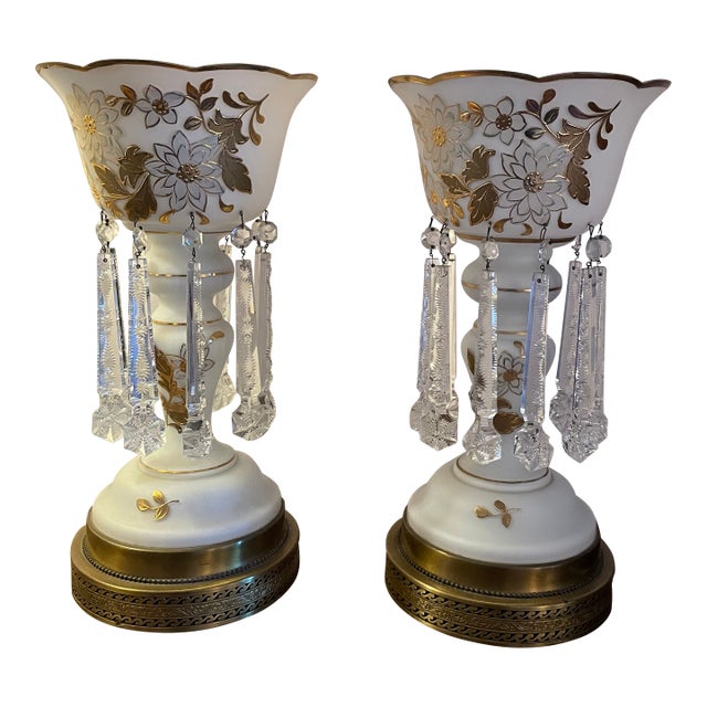 Vintage Mantle Lustres With Crystal Prisms - a Pair For Sale