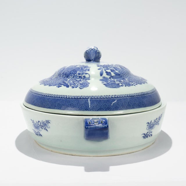 Antique Blue Fitzhugh Pattern Chinese Export Porcelain Tray Warmer & Cover For Sale - Image 4 of 18