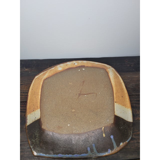 Ceramic Late 20th Century Large Studio Art Pottery Platter With Oxblood Floral Motif For Sale - Image 7 of 12