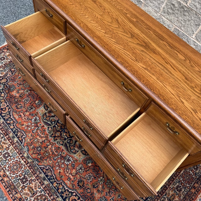 Vintage Pennsylvania House Chippendale Solid Oak 8 Drawer Double Dresser For Sale - Image 11 of 18
