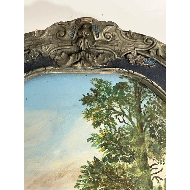 Vintage Folk Art Landscape Painting in Ornate Carved Frame For Sale - Image 10 of 10