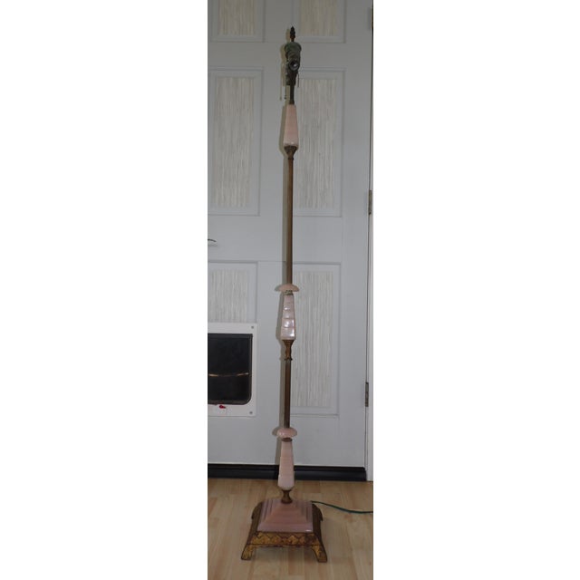 Vintage Art Deco Pink Agate Glass Floor Lamp For Sale - Image 10 of 12