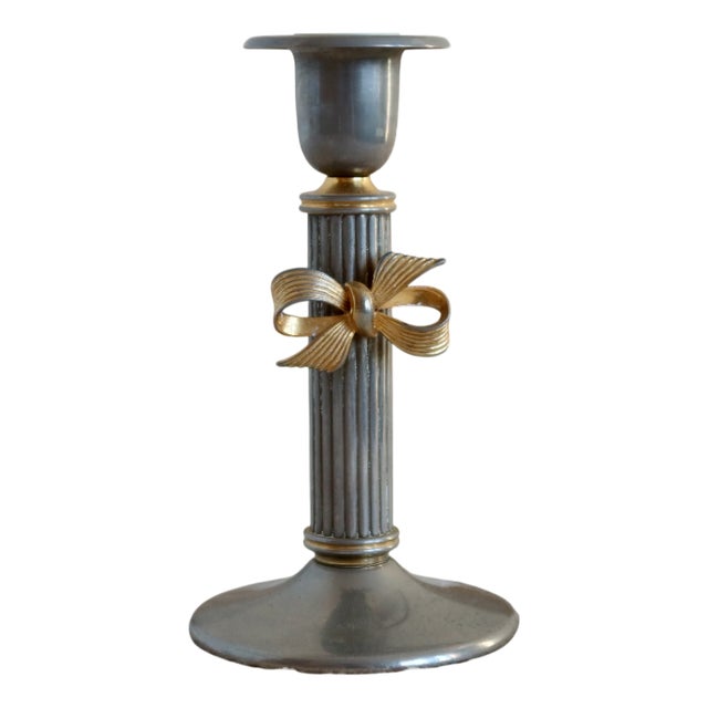 Vintage Gold and Silver Metal Candleholder For Sale
