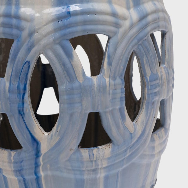 Early 21st Century Drip Blue & White Prosperity Garden Stool For Sale - Image 5 of 6