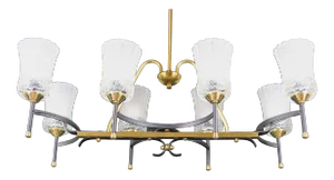 Maison Arlus Jacques Adnet, Black & Brass and Glass Chandelier, Mid-Century , France