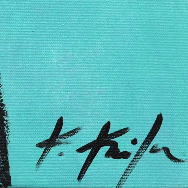 2020s Aqua Alive - Tall Skinny Palm Tree Landscape Painting on Canvas - Original Artwork by Kathleen Keifer For Sale - Image 5 of 9