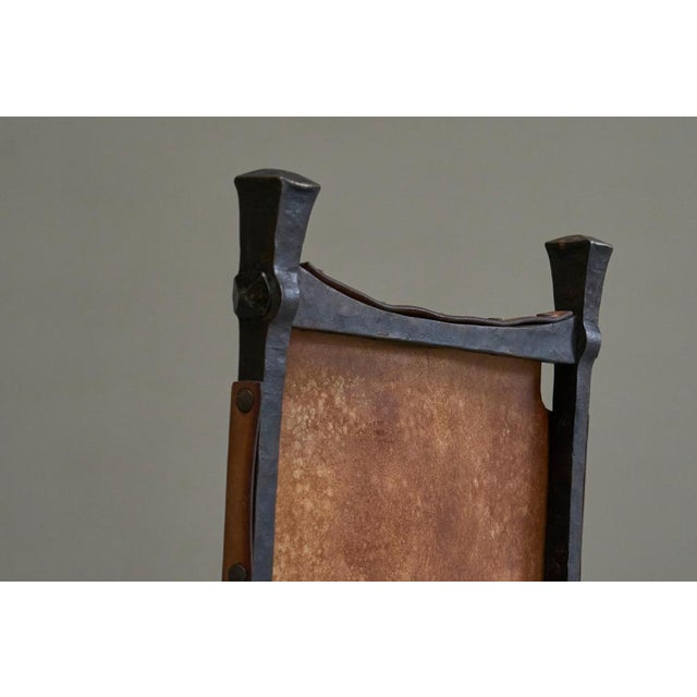 Vintage Brutalist High Back Chair in Wrought Iron and Patinated Cognac Leather, 1950s For Sale - Image 17 of 18