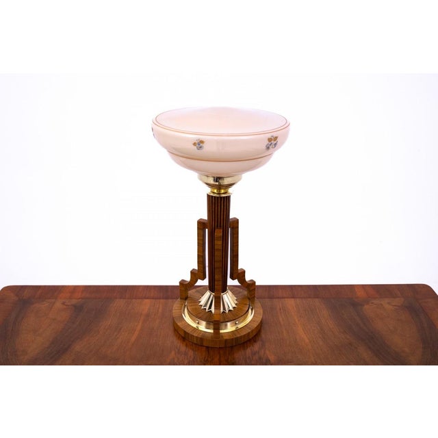 Art Deco table lamp, Poland, mid-20th century. Very good condition, professionally restored. Wood: walnut Dimensions:...