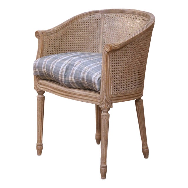 20th Century Louis XVI Style Painted Cane Vanity Chair With Loose Cushion For Sale