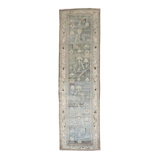 Gray Blue Malayer Long Geometric Runner For Sale