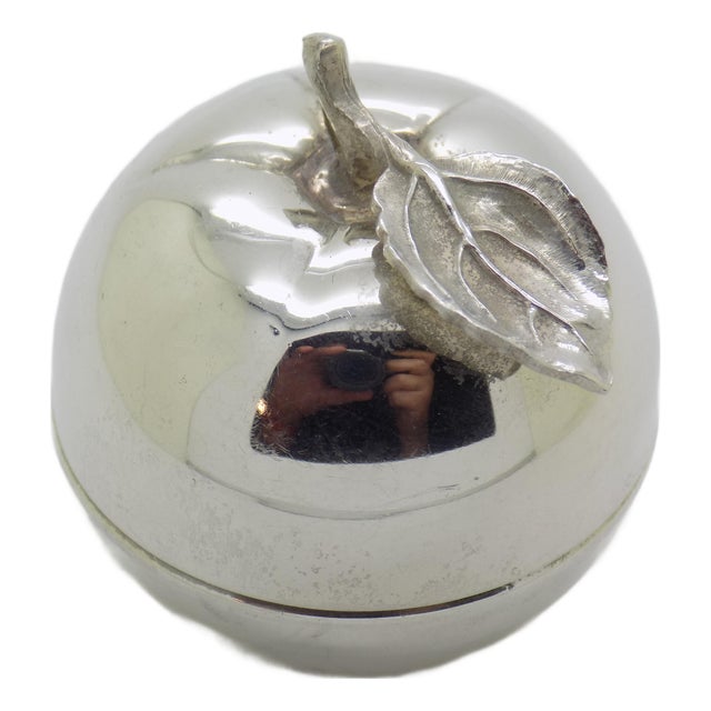Vintage Italian Handmade Genuine Silver Apple Shaped Pill Snuff Trinket Box For Sale