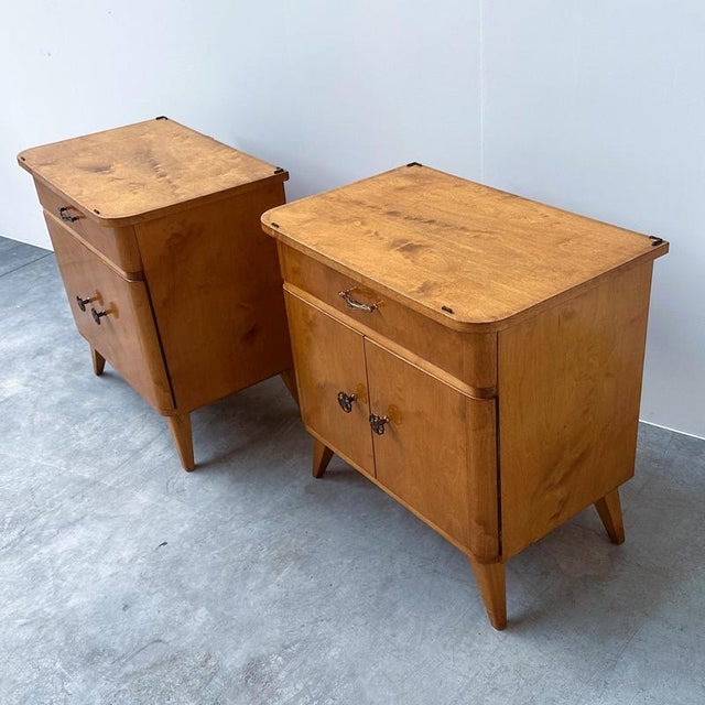 Mid-Century Bedside Cabinets with Compass Legs, 1950s, Set of 2 For Sale - Image 10 of 13