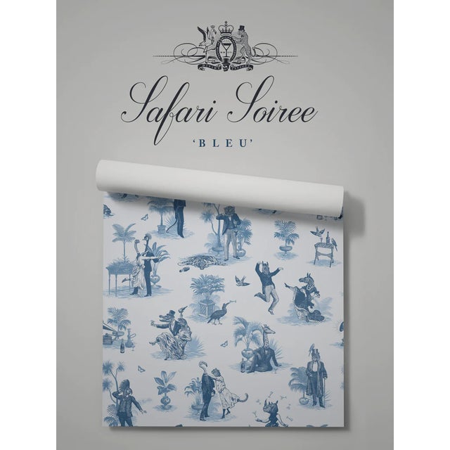 Safari Soirée ‘Bleu’ Wallpaper - Sample | Chairish