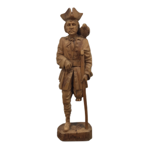 Large Hand Carved Solid Wood Peg Leg Pirate Figure Statue With Parrot